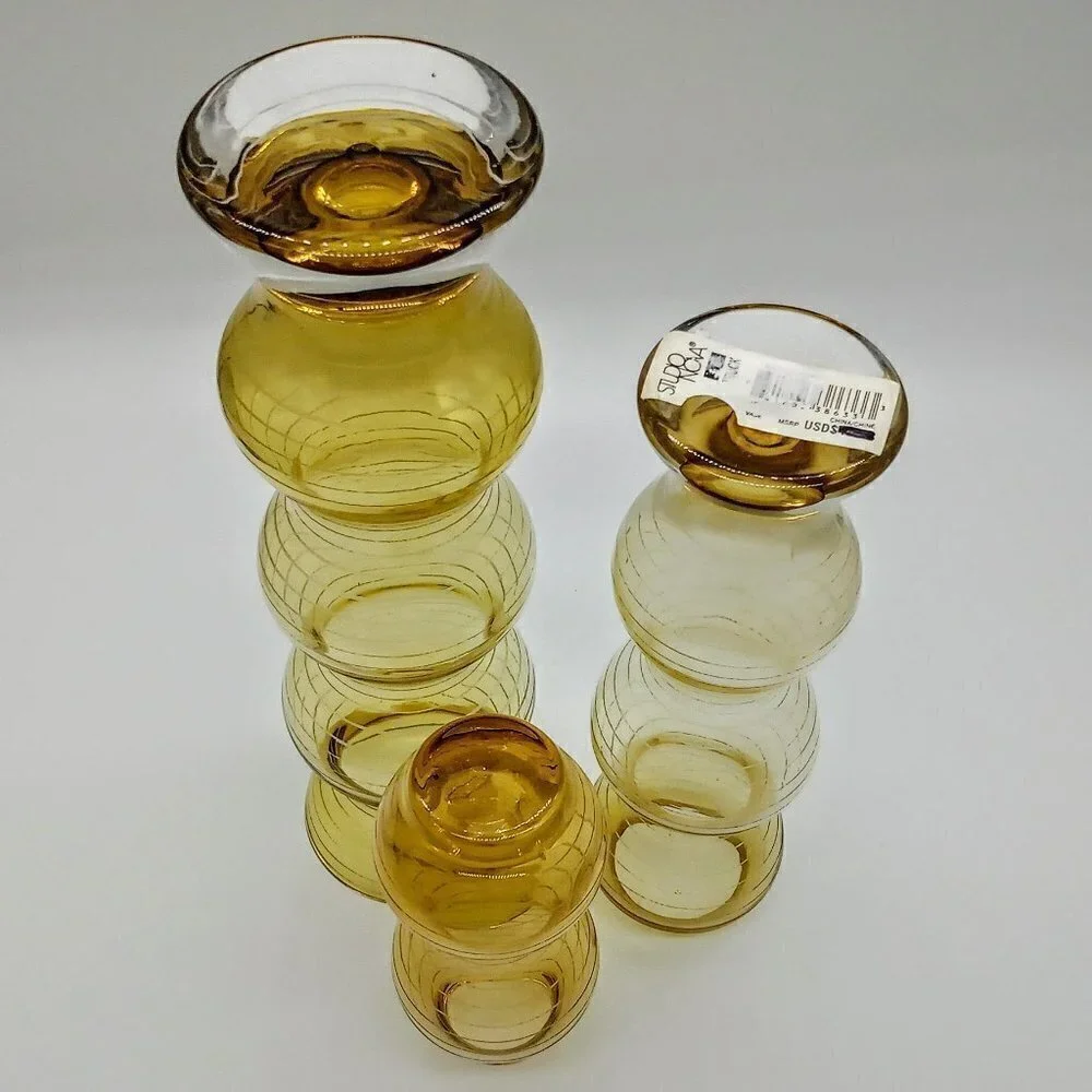 Studio Nova Amber Ribbon Bubble Glass Vase Collection NWT
